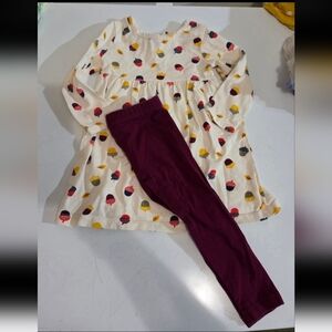 Wonder Nation Cream Acorn Dress and Purple Leggings Set